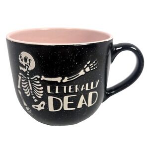 Better Living Literally Dead Skeleton Halloween Coffee Mug Black Pink Ceramic